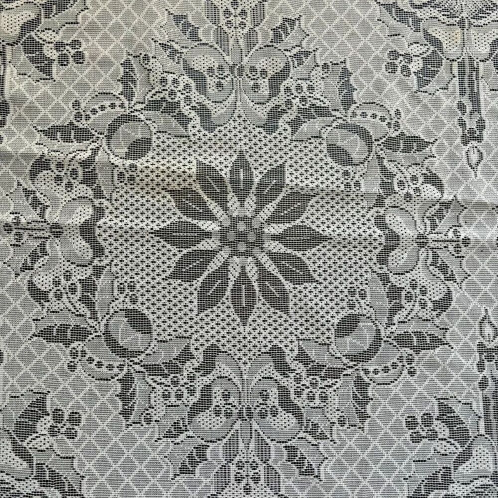 Large Vintage Cream Lace Christmas Tablecloth Cottagecore Holiday Winter Decor